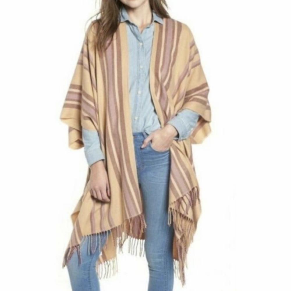 MADEWELL OneSize Striped Poncho Wrap Sweater